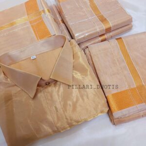 PREMIUM GOLDEN TISSUE PLAIN SILK DHOTI Set