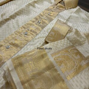 Exclusive Premium Diamond designer Gold Elephant Border Customized Velcro dhoti set